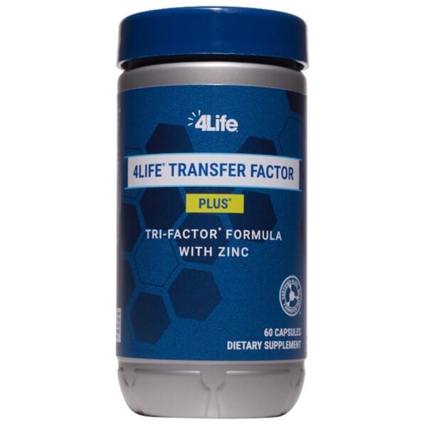 A bottle of 4life transfer factor plus on a white background.